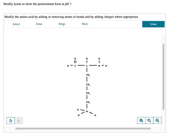 Modify lysine to show the predominant form at ph 7