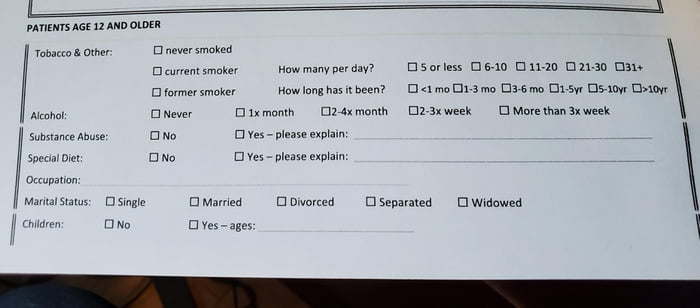 The following appear on a physician's intake form